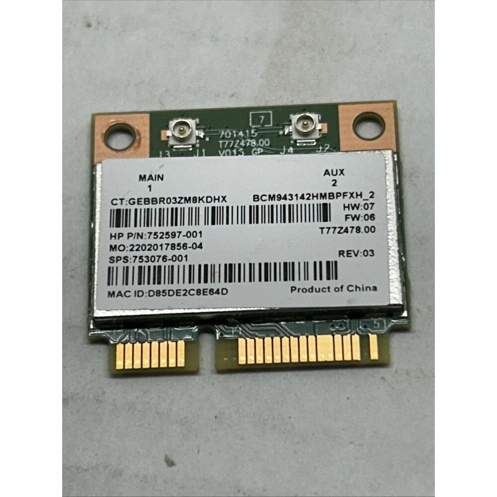 HP 752597-001 802.11n Mini PCI-Express Wireless Wi-Fi And BlueTooth Card